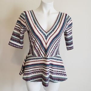 Anthropologie Deletta Peplum Top V Neck Top, M